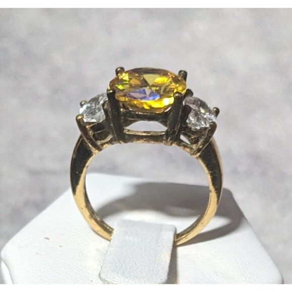 Brilliant Three Stone Sterling Silver Gold Tone Plated Engagement Ring Size 7 - Picture 7 of 16